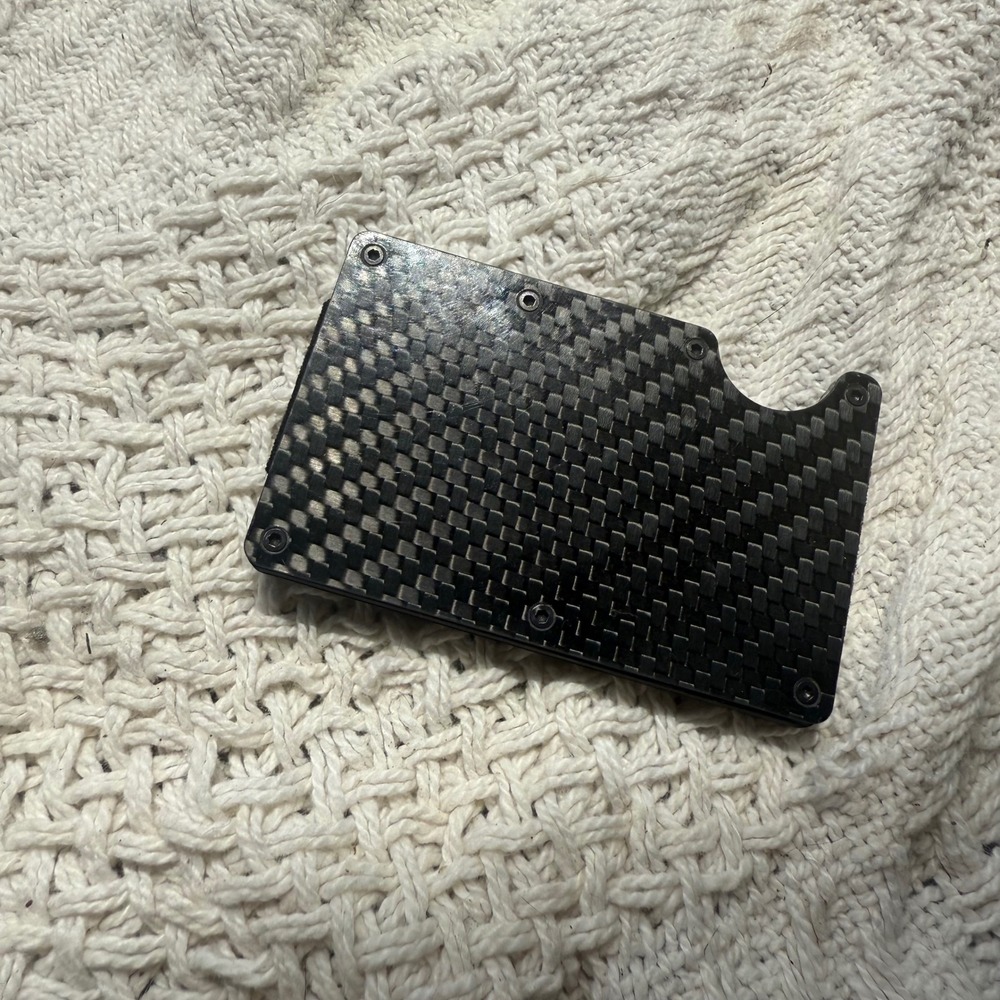Carbon Fiber Minimalist Wallet RFID Blocking Metal Money Clip Card Holder Black
